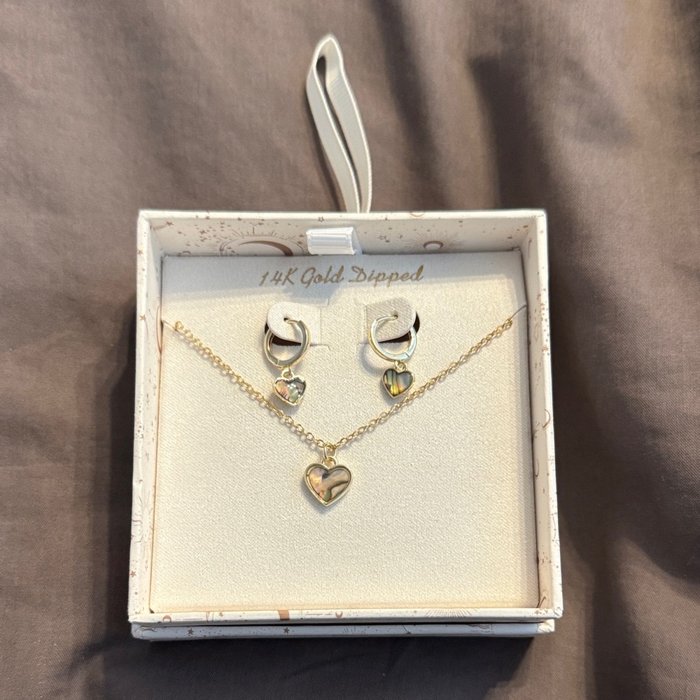 Cost Plus World Market Gold Heart Earrings and Necklace Set